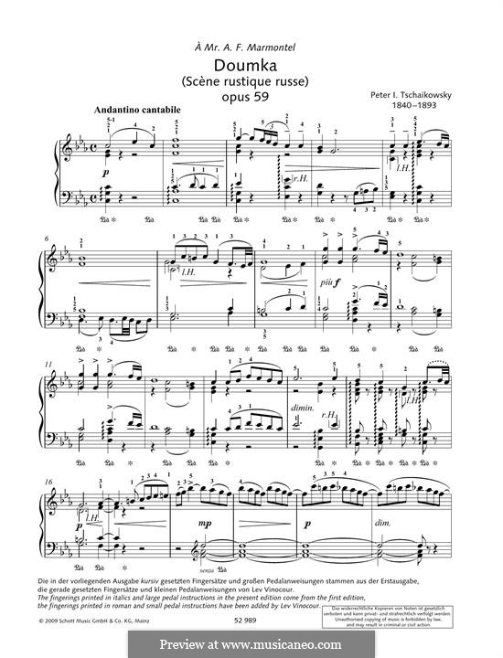Думка. Русская сельская сценка, TH 145 Op.59: Для фортепиано by Петр Чайковский