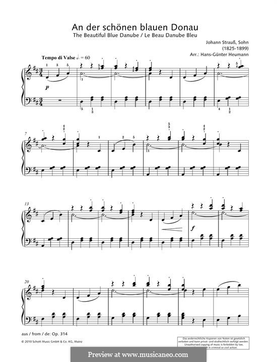На прекрасном голубом Дунае, для фортепиано, Op.314: Для одного исполнителя by Иоганн Штраус (младший)
