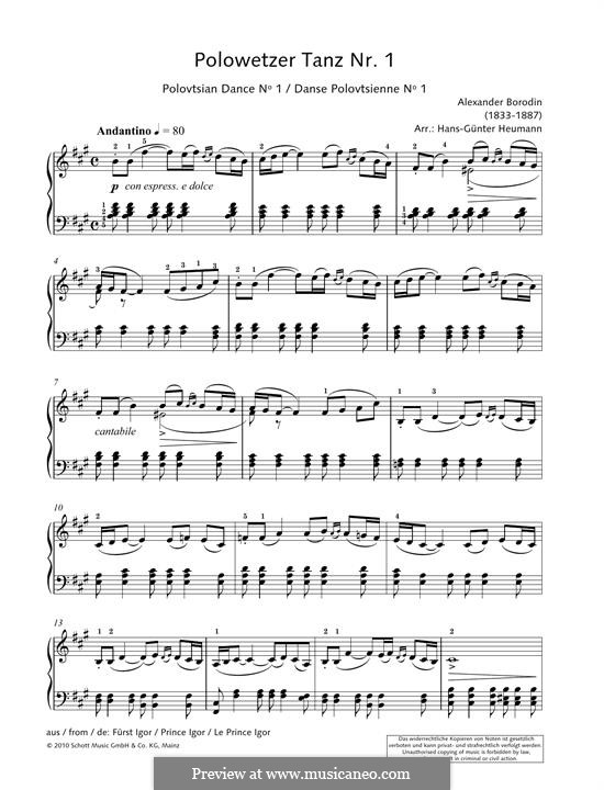 Polovtsian Dances (Printable Scores): Theme, for piano by Александр Бородин