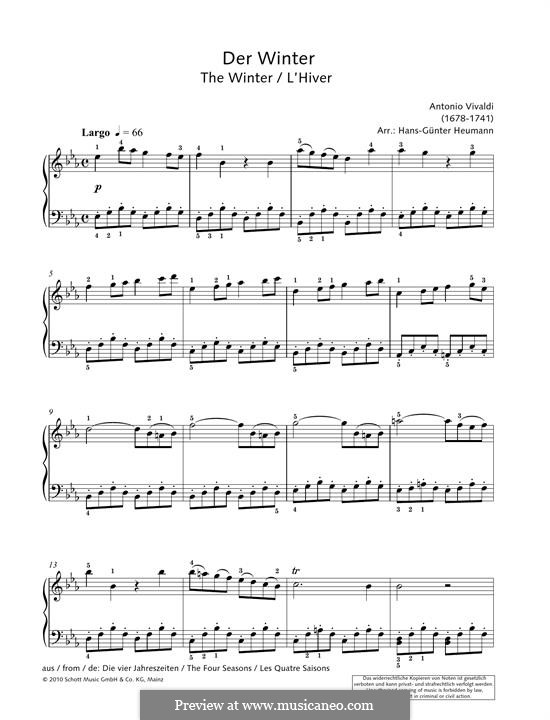 Концерт для скрипки с оркестром No.4 фа минор 'Зима', RV 297: Фрагмент, для фортепиано by Антонио Вивальди