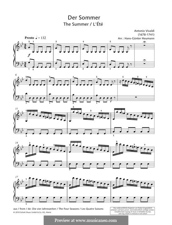 Концерт для скрипки с оркестром No.2 соль минор 'Лето', RV 315: Presto, for piano by Антонио Вивальди
