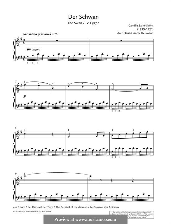 The Swan (printable scores): Для фортепиано by Камиль Сен-Санс