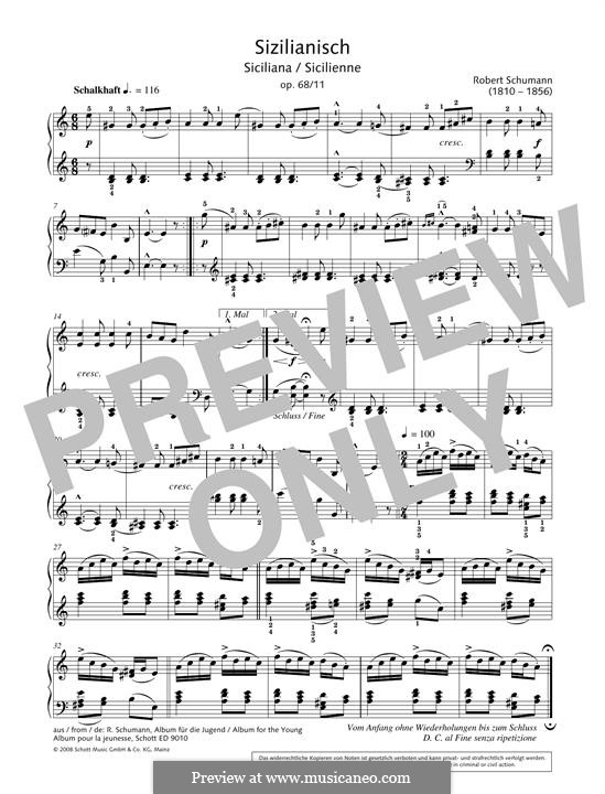 No.11 Сицилийская песенка: Для фортепиано by Роберт Шуман
