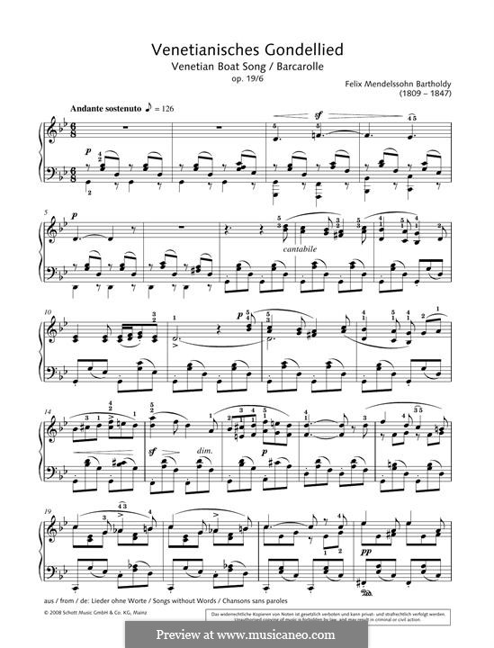 Шесть песен, Op.19a: No.6 Andante Sostenuto by Феликс Мендельсон-Бартольди
