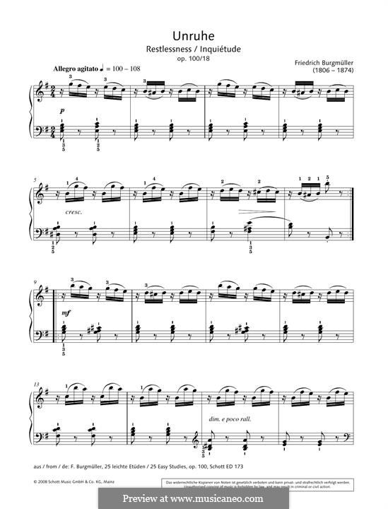 No.18 Inquiétude (Restlessness): Для фортепиано by Иоганн Фридрих Бургмюллер
