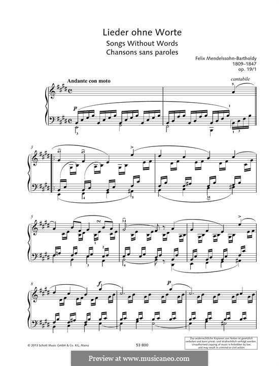 Шесть песен, Op.19a: No.1 Andante Con Moto by Феликс Мендельсон-Бартольди