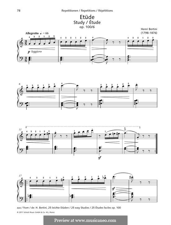 Двадцать пять легких этюдов, Op.100: Этюд No.6 by Анри Жером Бертини