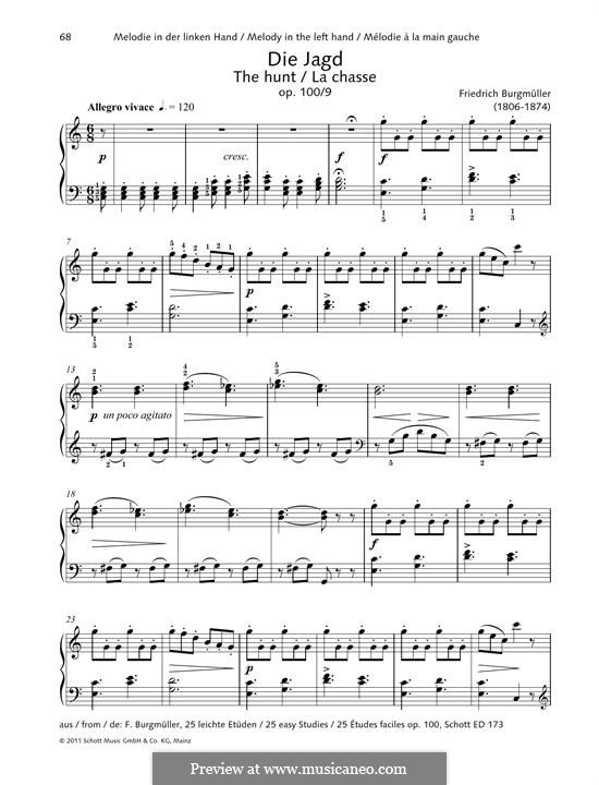 No.9 La Chasse (The Hunt): Для фортепиано by Иоганн Фридрих Бургмюллер
