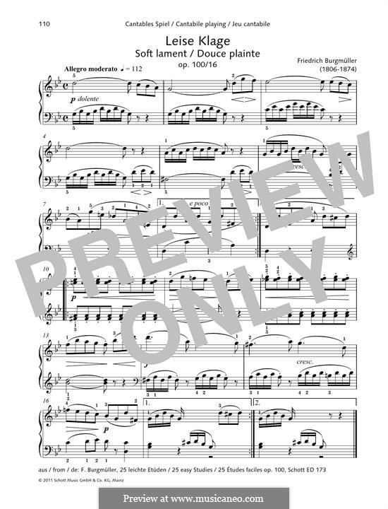 No.16 Douce Plainte (Lamentation): Для фортепиано by Иоганн Фридрих Бургмюллер