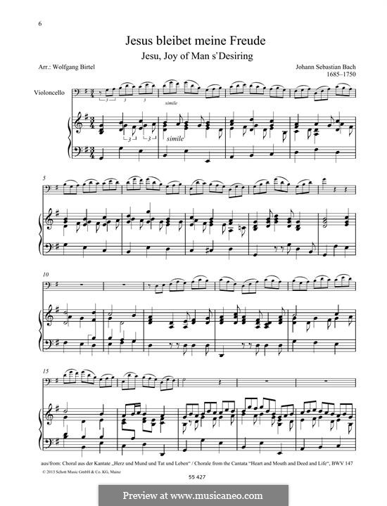 Jesu, Joy of Man's Desiring (Printable Scores): Для виолончели и фортепиано by Иоганн Себастьян Бах