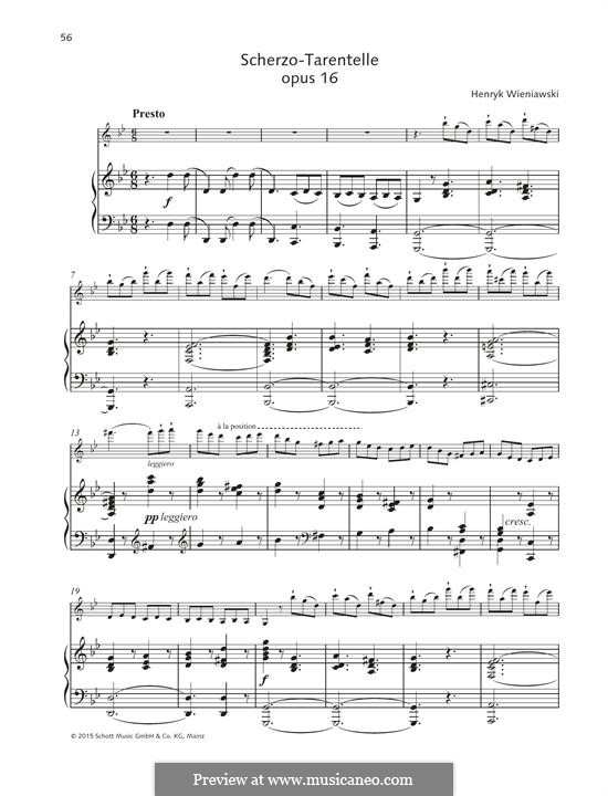 Скерцо-тарантелла для скрипки и фортепиано, Op.16: Партитура by Генрик Венявский