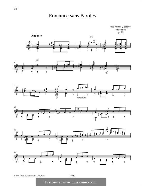 Romance sans paroles 'Souvenir du quinze août', Op.25: Для гитары by Хосе Феррер
