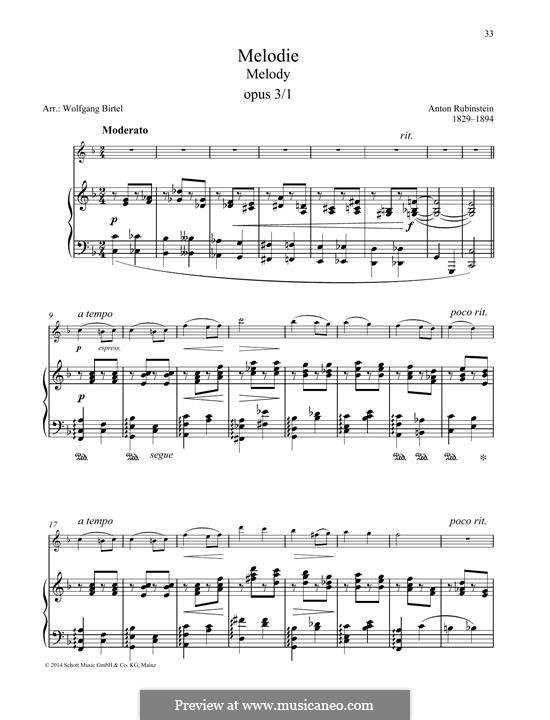 Две мелодии, Op.3: Melody No.1, for any instrument and piano by Антон Рубинштейн