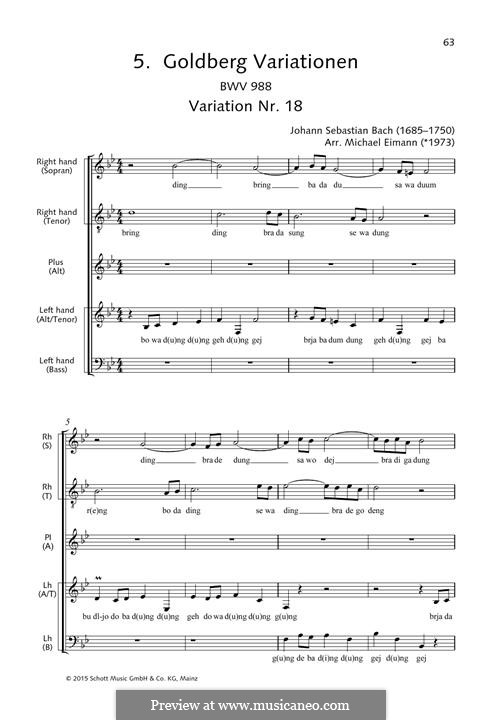 Вариации Гольдберга, BWV 988: No.18, for choir by Иоганн Себастьян Бах
