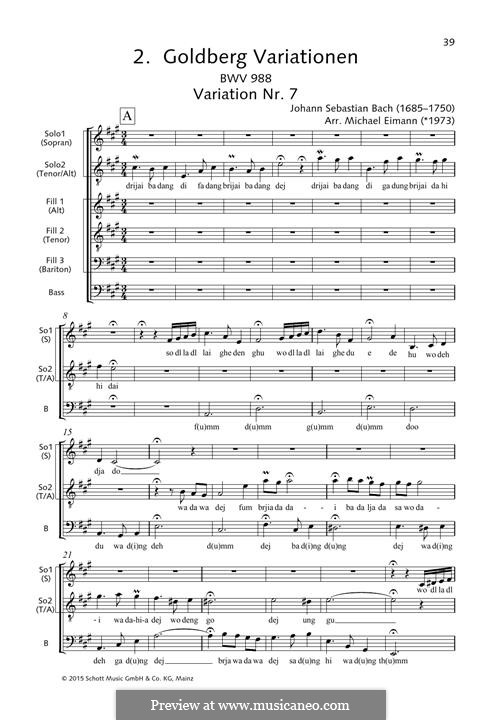 Вариации Гольдберга, BWV 988: No.7, for choir by Иоганн Себастьян Бах