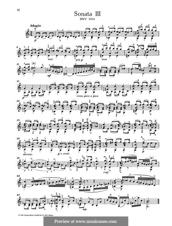Соната для скрипки No.3 ля минор, BWV 1005: Для одного исполнителя by Иоганн Себастьян Бах