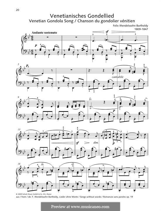 Песни без слов, Op.19b: No.6 Venezianisches Gondellied by Феликс Мендельсон-Бартольди