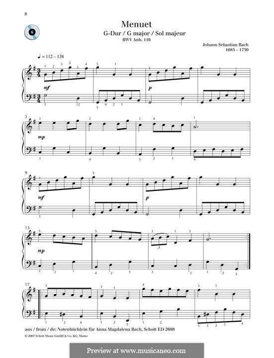 No.7 Менуэт соль мажор, BWV Anh.116: Для фортепиано by Иоганн Себастьян Бах