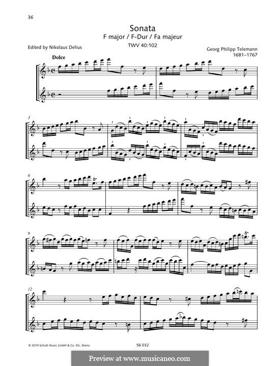 Sonata in F Major, TWV 40:102: Соната фа мажор by Георг Филипп Телеманн