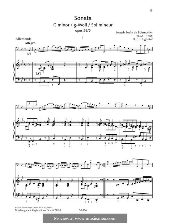 Sonata in G minor, Op.26 No.5: Sonata in G minor by Жозеф Бодин де Буамортье