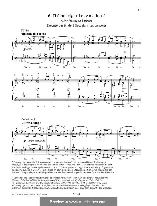 Шесть пьес для фортепиано, TH 133 Op.19: No.6 Theme and Variations by Петр Чайковский