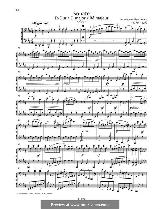 Соната для фортепиано в четыре руки ре мажор, Op.6: Партии by Людвиг ван Бетховен