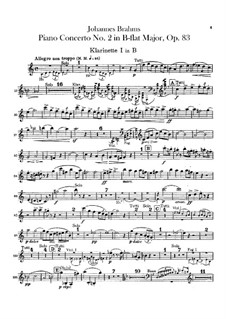 Концерт для фортепиано с оркестром No.2 си-бемоль мажор, Op.83: Партии кларнетов by Иоганнес Брамс