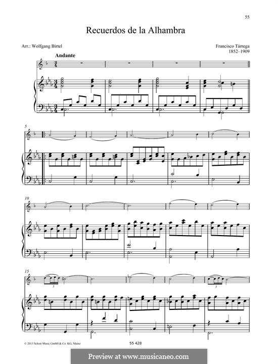 Воспоминания об Альгамбре: For any instrument and piano by Франсиско Таррега