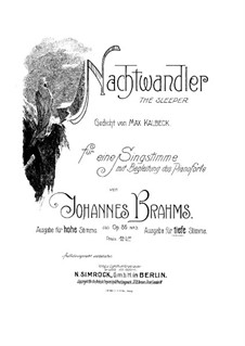 Шесть песен, Op.86: No.3 Nachtwandler (Sleepwalker) by Иоганнес Брамс