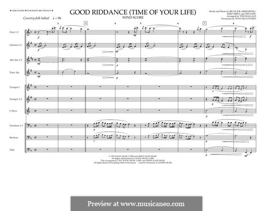 Good Riddance (Time of Your Life) arr. Tom Wallace: Wind Score by Billie Joe Armstrong, Tré Cool, Michael Pritchard