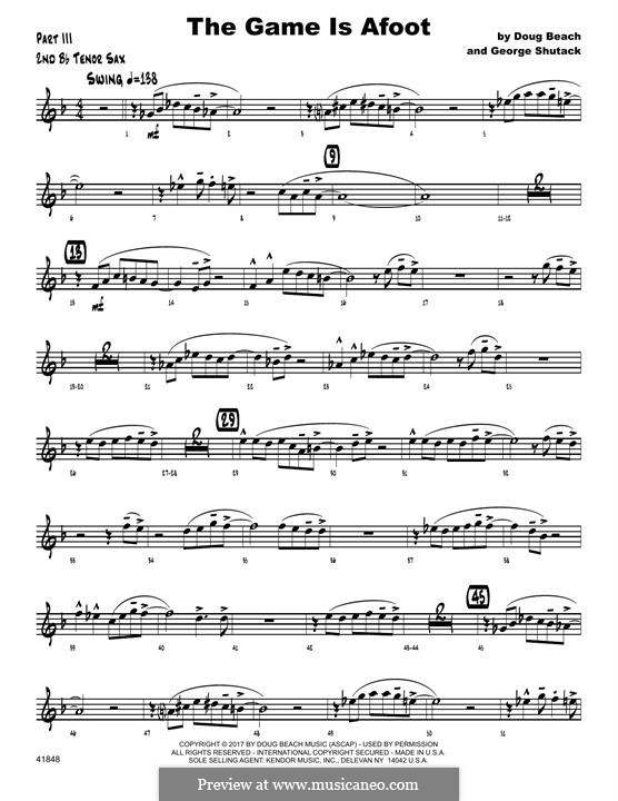 The Game is Afoot: 2nd Bb Tenor Saxophone part by Doug Beach