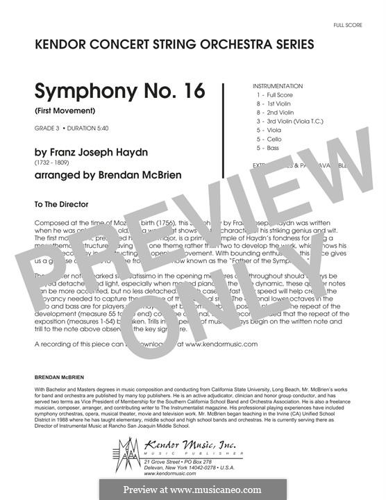 Симфония No.16 си-бемоль мажор, Hob.I/16: Movement I, for strings – Full Score by Йозеф Гайдн