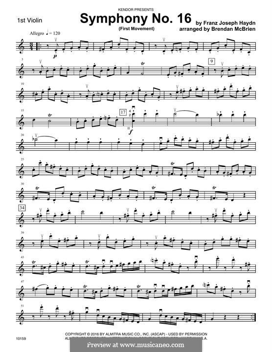 Симфония No.16 си-бемоль мажор, Hob.I/16: Movement I, for strings – 1st Violin part by Йозеф Гайдн
