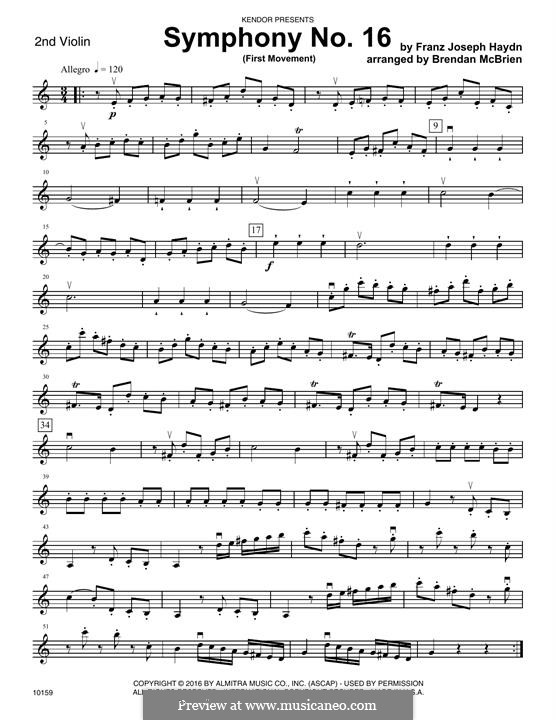 Симфония No.16 си-бемоль мажор, Hob.I/16: Movement I, for strings – 2nd Violin part by Йозеф Гайдн