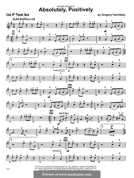 Absolutely, Positively: 2nd Bb Tenor Saxophone part by Gregory Yasinitsky