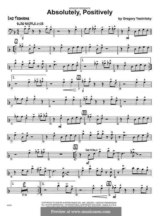 Absolutely, Positively: 2nd Trombone part by Gregory Yasinitsky