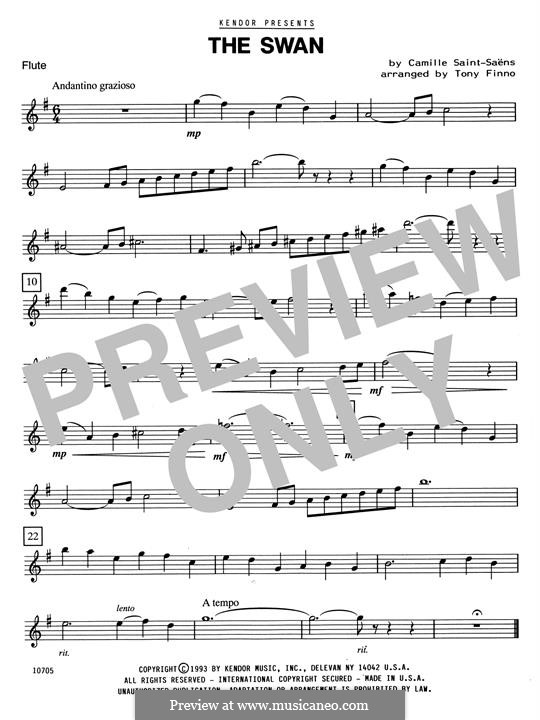 The Swan (printable scores): Для флейты и фортепиано – партия флейты by Камиль Сен-Санс