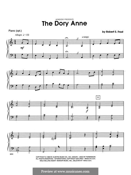 The Dory Anne: Piano Accompaniment by Robert S. Frost