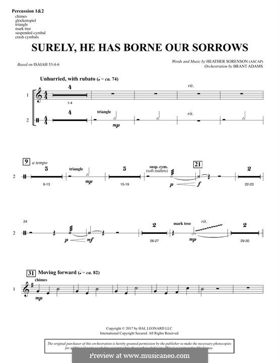 Surely, He Has Borne Our Sorrows: Percussion 1 & 2 part by Heather Sorenson