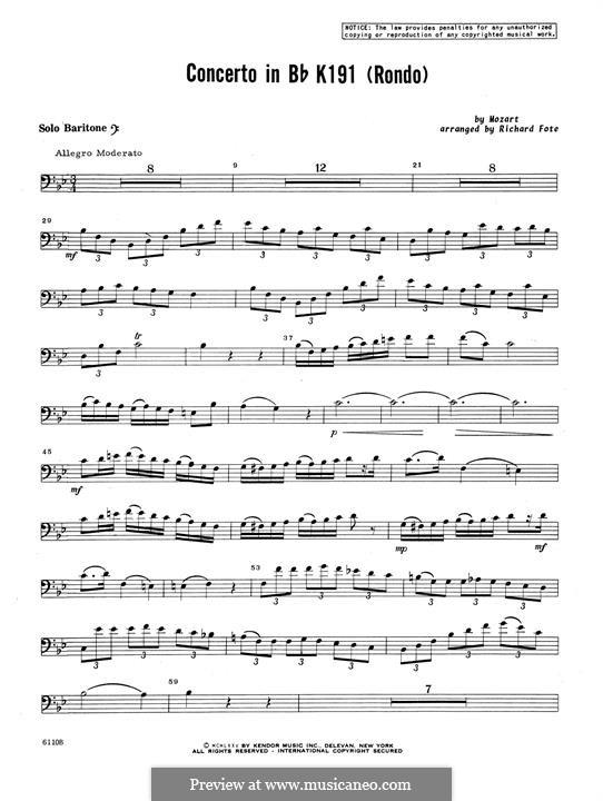 Концерт для фагота с оркестром си-бемоль мажор, K.191: Rondo, for baritone and piano – Baritone B.C. part by Вольфганг Амадей Моцарт