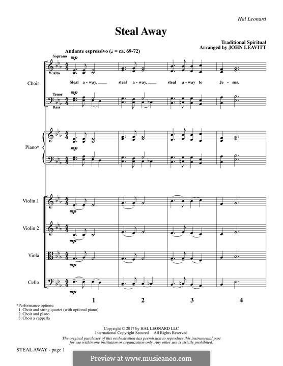 Steal Away (Steal Away To Jesus): For strings – Full Score by folklore