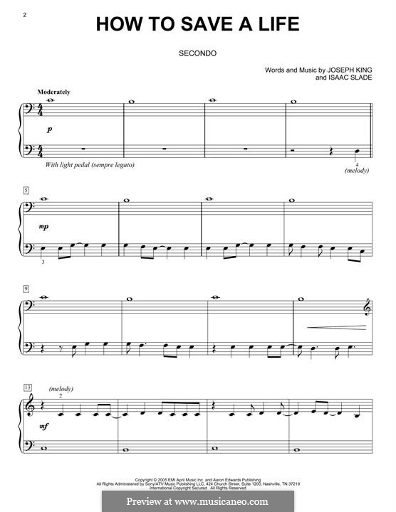 How to Save a Life (The Fray): Для фортепиано by Isaac Slade, Joseph King