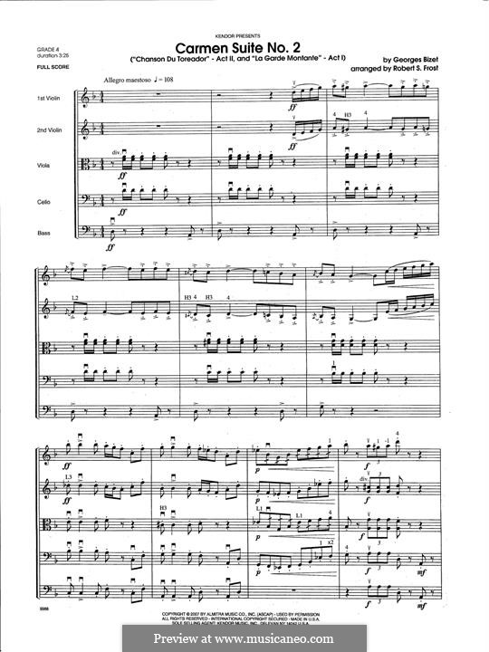 Вторая сюита: Chanson Du Toreador, La Garde Montante - Full Score by Жорж Бизе