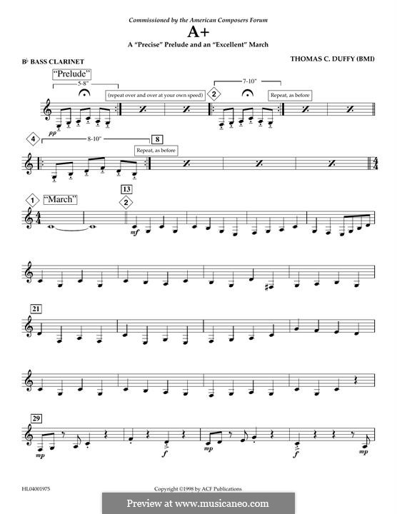 A+: A 'Precise' Prelude and an 'Excellent' March: Bb Bass Clarinet part by Thomas Duffy