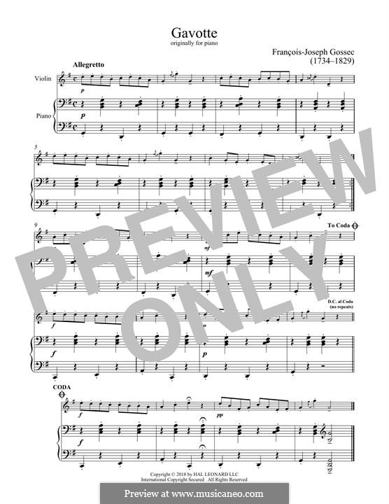 Гавот ре мажор: Для скрипки и фортепиано by Франсуа Жозеф Госсек