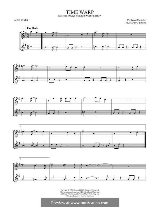 The Time Warp (from The Rocky Horror Picture Show): For two alto saxophones by Richard O'Brien