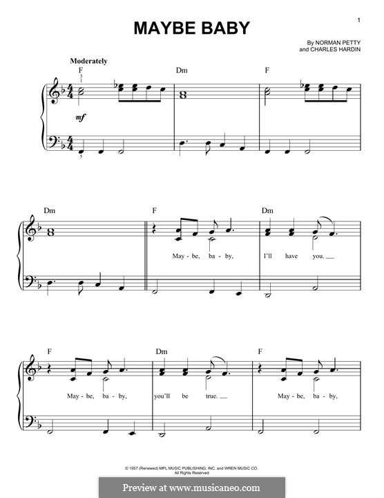 Maybe Baby (Buddy Holly): Для фортепиано (легкий уровень) by Charles Hardin, Norman Petty