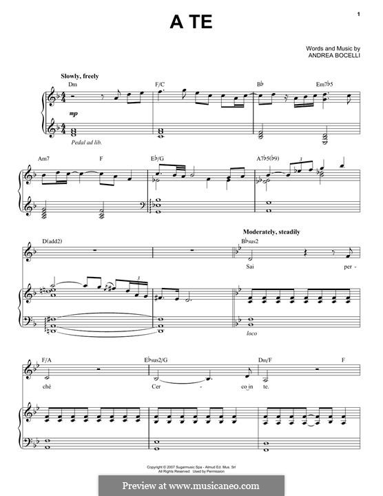 A Te: Для голоса и фортепиано by Andrea Bocelli