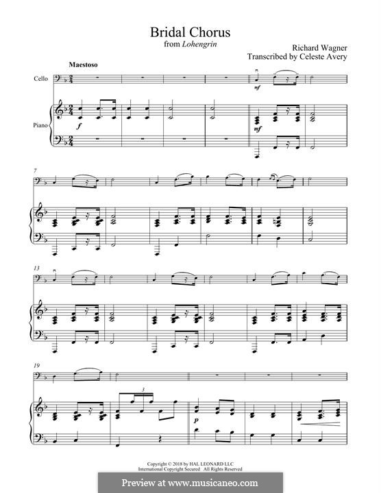 Bridal Chorus (Printable Scores): Для виолончели и фортепиано by Рихард Вагнер