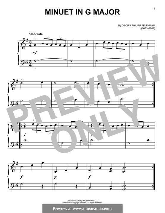 Менуэт соль мажор для флейты и фортепиано: Версия для фортепиано by Георг Филипп Телеманн